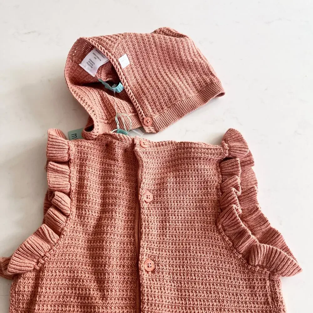 Pompomme Mini P Girls Crochet Ruffle Romper with Hat size 24 months NWT